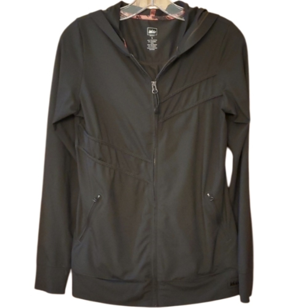 REI Womans Gray Green Zip Hooded Jacket With Braided Detail Size Small